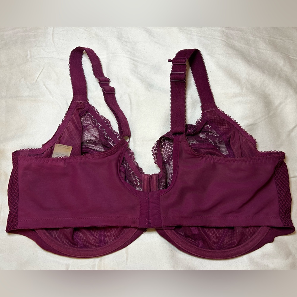 Elomi Charley Purple Stretch Lace & Mesh Plunge Bra Racerback Opt brand size 42G - Picture 4 of 14